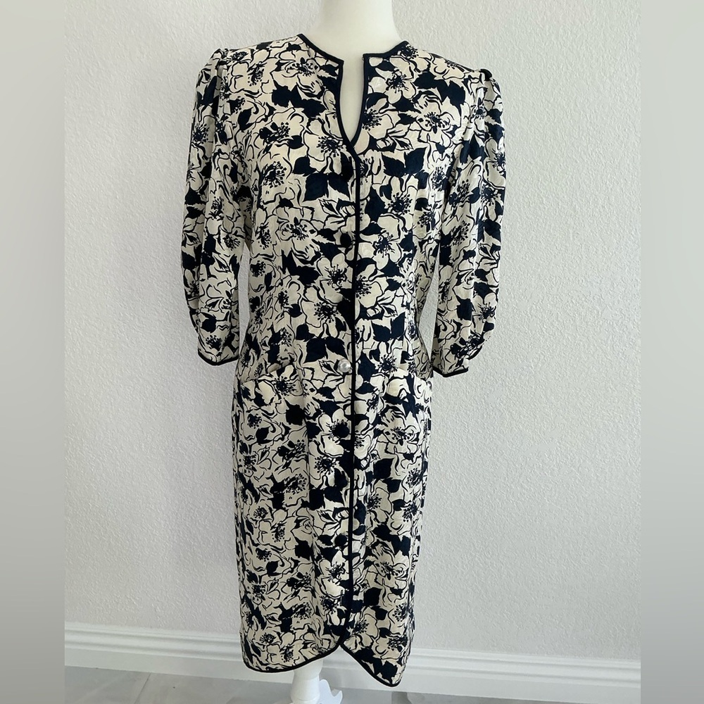 SILK STUDIO Vintage Inspired Size 10 Navy Ivory Midi Dress